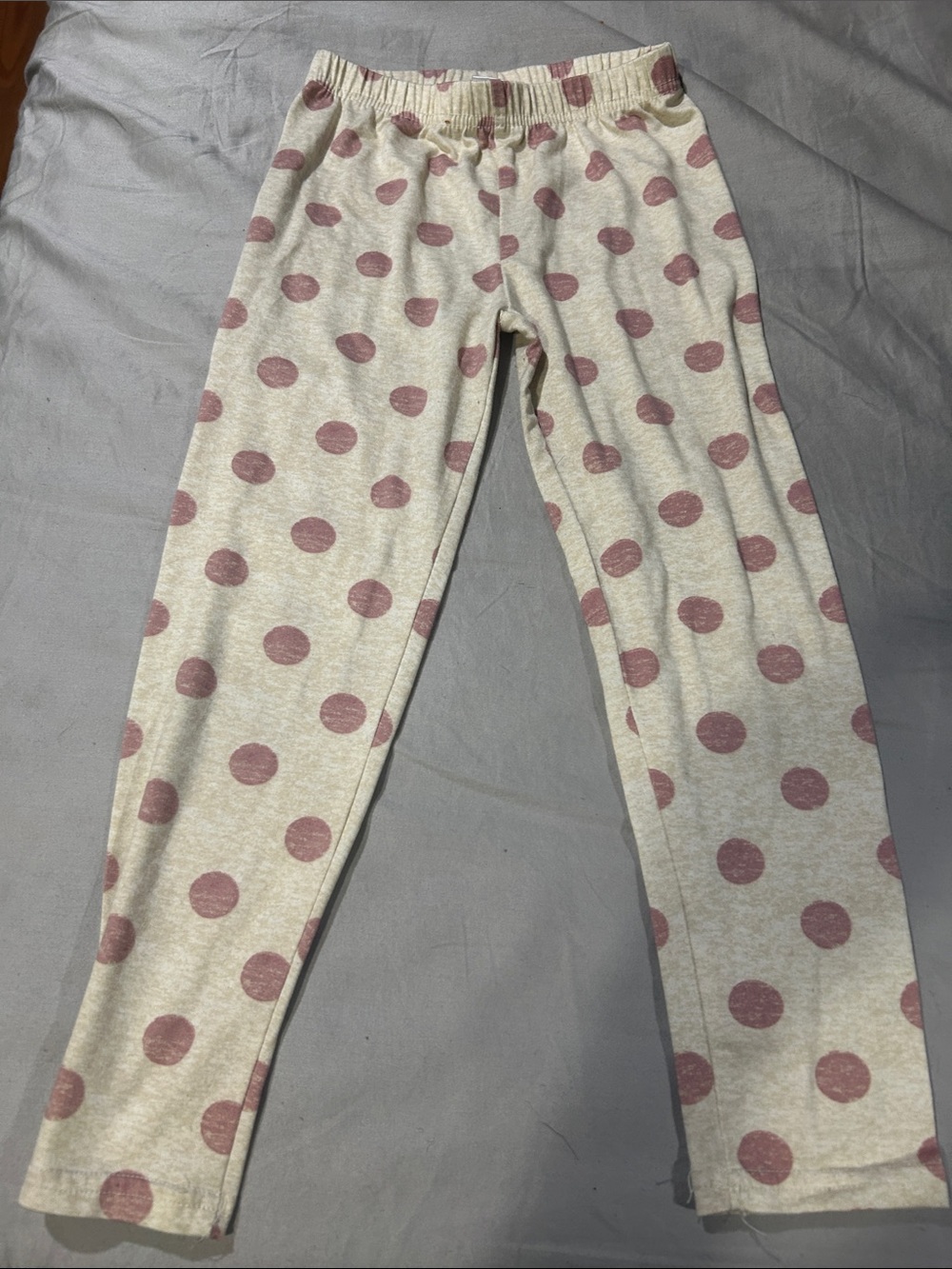 Kids Cream Polka Dot Stretch Leggings - Pink Dots Sz 6